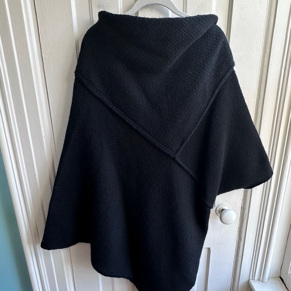 Marcella Black Asymmetrical Knit Poncho Sweater - Picture 2 of 6